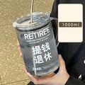 Ljojo 1000ML Glass Measuring Cup with Lid and Straw Handle for Home Drinkware