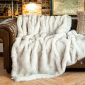 Ljojo Luxury Faux Fur Plaid Throw Blanket for Sofa and Bed