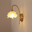 Ljojo LED Glass Wall Sconce with Pull Chain Switch for Modern Luxury Bedroom Lighting