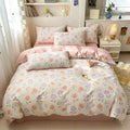 Ljojo Minimalist Cartoon Design Duvet Cover Set in 100% Cotton, 4-Piece Bedding Collection