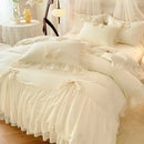 Ljojo 2025 White Bedding Set with Ruffles - Duvet Cover, Pillowcases, Sheet