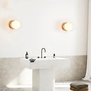 Ljojo LED Wall Lights Japan Style White Glass Yellow Travertine Pull Chain Switch