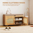 Ljojo™ Bamboo Shoe Storage Bench with Padded Seat and Doored Cabinet