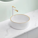 Ljojo Marble Patterned Circular Gold-Edged Ceramic Bathroom Sink