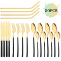 Ljojo 20-Piece Stainless Steel Gold Cutlery Set and Metal Straw Kit