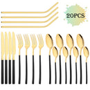 Ljojo 20-Piece Stainless Steel Gold Cutlery Set and Metal Straw Kit