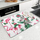 Flamingos Square Dry Mat: Ljojo Absorbent & Anti-slip Cup Drainer