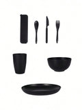 Ljojo 28pcs Plastic Tableware Set for Home Kitchen Party, Reusable Dinner Plate Bowl Cup