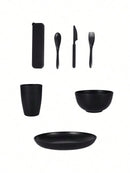 Ljojo 28pcs Plastic Tableware Set for Home Kitchen Party, Reusable Dinner Plate Bowl Cup