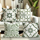 Bohemian Velvet Floral Throw Pillow Covers - Ljojo Green & White Decorative Cases