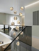 Ljojo Minimalist LED Glass Chandelier, Round Ball Gold Hanging Lights for Staircases
