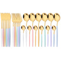 Ljojo 24Pcs Colorful Stainless Steel Gold Flatware Cutlery Set Western Kitchen Tableware