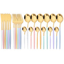 Ljojo 24Pcs Colorful Stainless Steel Gold Flatware Cutlery Set Western Kitchen Tableware