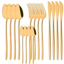 Ljojo 16Pcs Western Black Gold Dinnerware Set Stainless Steel Tableware Flatware