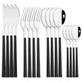 Ljojo 16-Piece Stainless Steel Cutlery Set with Imitation Wooden Handles