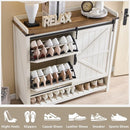 Ljojo™ Farmhouse Shoe Storage: 2 Flip Drawers, Sliding Door, 4-Tier Shelves