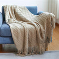 Cozy Knit Throw Blanket with Tassel, Black Lightweight Decorative Blanket for Couch and Bed by Ljojo