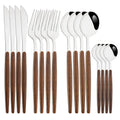 Ljojo 16Pcs Brown Gold Stainless Steel Dinnerware Set with Wooden Handle