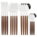 Ljojo 16Pcs Brown Gold Stainless Steel Dinnerware Set with Wooden Handle