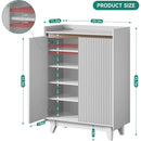 Ljojo™ White Fluted 5-Tier Shoe Cabinet, Adjustable Shelves, 43.7”H Tall Shoe Storage
