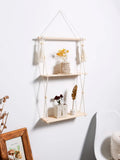 Ljojo™ Wooden Bead 2-Tier Wall Shelf for Boho Home Decor