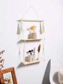 Ljojo™ Wooden Bead 2-Tier Wall Shelf for Boho Home Decor