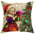 Ljojo LED Christmas Pillowcase with Santa Claus Snowman Fawn Design Home Party Decor