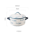 Ljojo 1000ml Ceramic Double Ear Noodle Soup Bowl with Cover - 15cm Microwave Oven Bowl