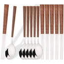 Ljojo Luxury Wooden Handle Cutlery Set - 8/12Pcs, Korean Style Flatware & Chopsticks