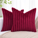 Ljojo 16x16 Faux Fur Striped Pillow Covers 2pcs - Soft Plush Velvet Back