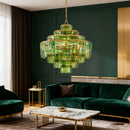 Vintage American Green Glass Chandelier LED Dimmable Double Layer for Villa Living Room - Ljojo