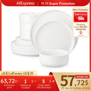 Ljojo 12/24 Piece Ceramic Dinnerware Set for 4 with Plates and Bowls
