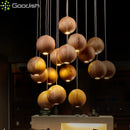Ljojo Medieval Bauhaus Wooden Bubbles LED Pendant Lights Chandelier for Home Decoration