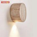 Japanese Wabi Sabi Yellow Travertine LED Wall Sconce - Rotatable Natural Stone for Bedroom by Ljojo
