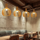 Ljojo Wooden Chandelier Modern Pendant Lamp Nordic Ceiling Hanging Light Black Metal Glass Shade