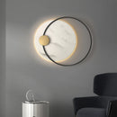 Ljojo Luxury Black Metal & Marble Round Wall Lamp for Bedroom Living Room Hotel