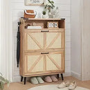 Ljojo™ Farmhouse Shoe Storage Cabinet with Barn Door Design & 4 Flip Drawers