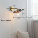 Ljojo LED Walnut Wood Wall Lamp Sconce, Modern Japanese Style, Pull Chain Switch