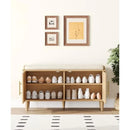 Ljojo™ Rattan Shoe Storage Bench with Cushion, Wooden Entryway Cabinet Organizer