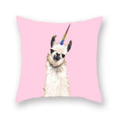 Floral Animal Painting Pillowcase Pink Cat Dog Llama Sofa Cushion Cover Home Decor