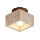 Japanese Square Stone Travertine Ceiling Lamp for Bedroom Corridor Foyer Staircase | Walnut Wood Ljojo Lighting