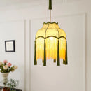 Ljojo French Medieval Style Green Fabric Tassel Pendant Lights Chandeliers for Living Room