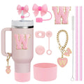 Ljojo 10-Piece Cup Accessories Set with Straws, Brush, Flower Charm, & Spill-Proof Stopper