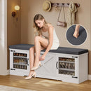 Ljojo™ Rustic Storage Bench with Lift Top Drawers, Cushioned Seat, Shoe Rack