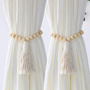 Wooden Bead Curtain Tiebacks by Ljojo™ - Boho Macrame Holdbacks with Cotton Rope