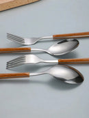 Ljojo 12-Piece Stainless Steel Cutlery Set with Imitation Wood Handle