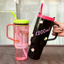 Ljojo 1300ml Tumbler Cup with Handle, Lid, Straw - Big Plastic Travel Drink Bottle