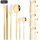 Ljojo 24pc Stainless Steel Cutlery Set - Knife Fork Spoon Teaspoon Mirror Flatware