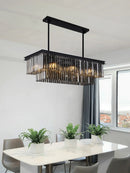 Nordic Luxury K9 Crystal Rectangle Chandelier Smoky Gray Hanging Light - Ljojo