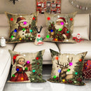 Ljojo LED Christmas Pillowcase with Santa Claus Snowman Fawn Design Home Party Decor